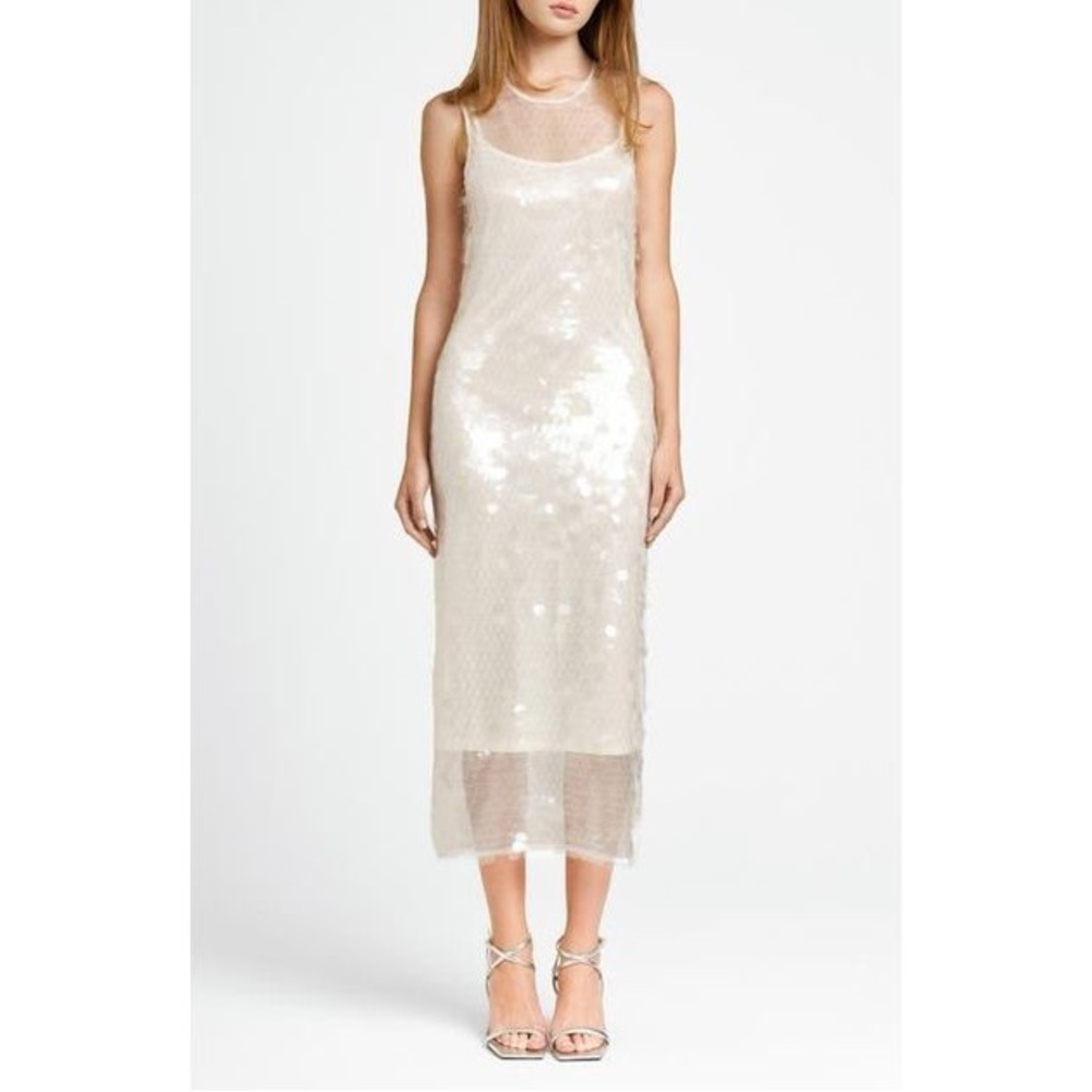 Wayf White Sequin Midi Dress